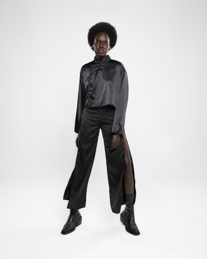 Upcycled Black Satin Melrose Pants - Makara wear
