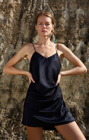 Upcycled Black Slip Dress - Makara wear