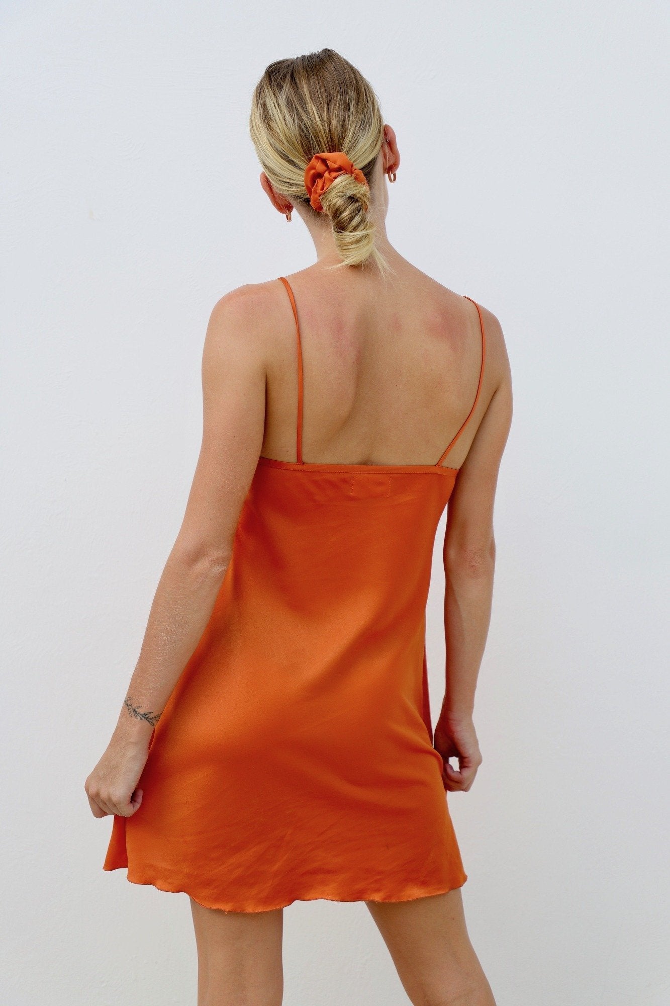 burnt orange silk slip dress Burnt Orange Satin Midi Dress self-portrait-US