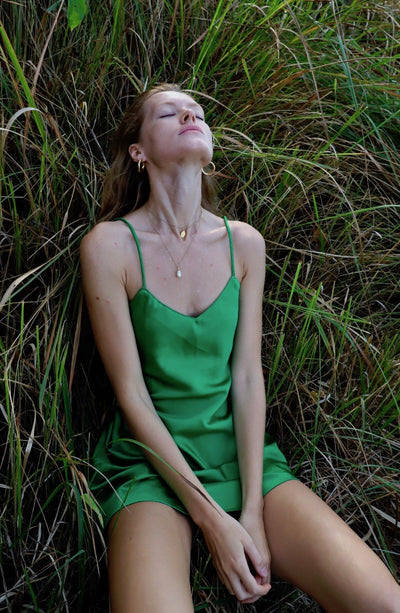 Upcycled Emerald Green Slip Dress - Makara wear