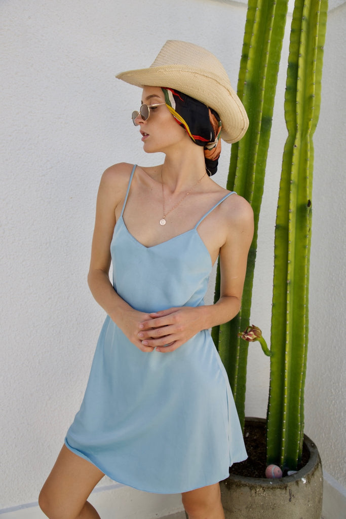 Upcycled Ice Blue Slip Dress - Makara wear