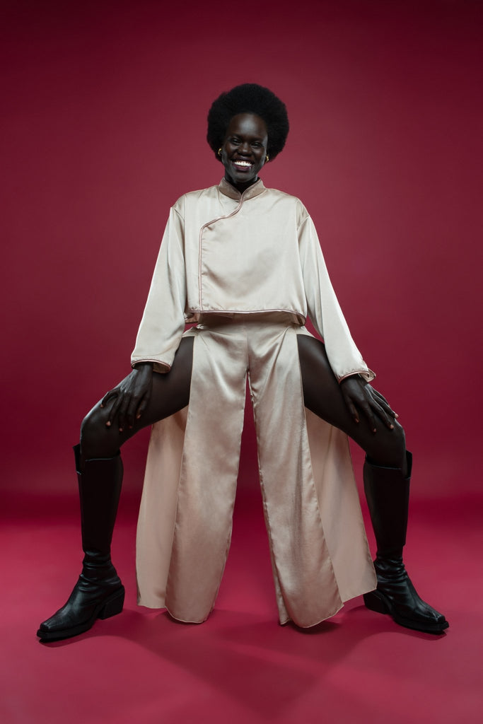 Upcycled Nude Satin Melrose Pants - Makara wear