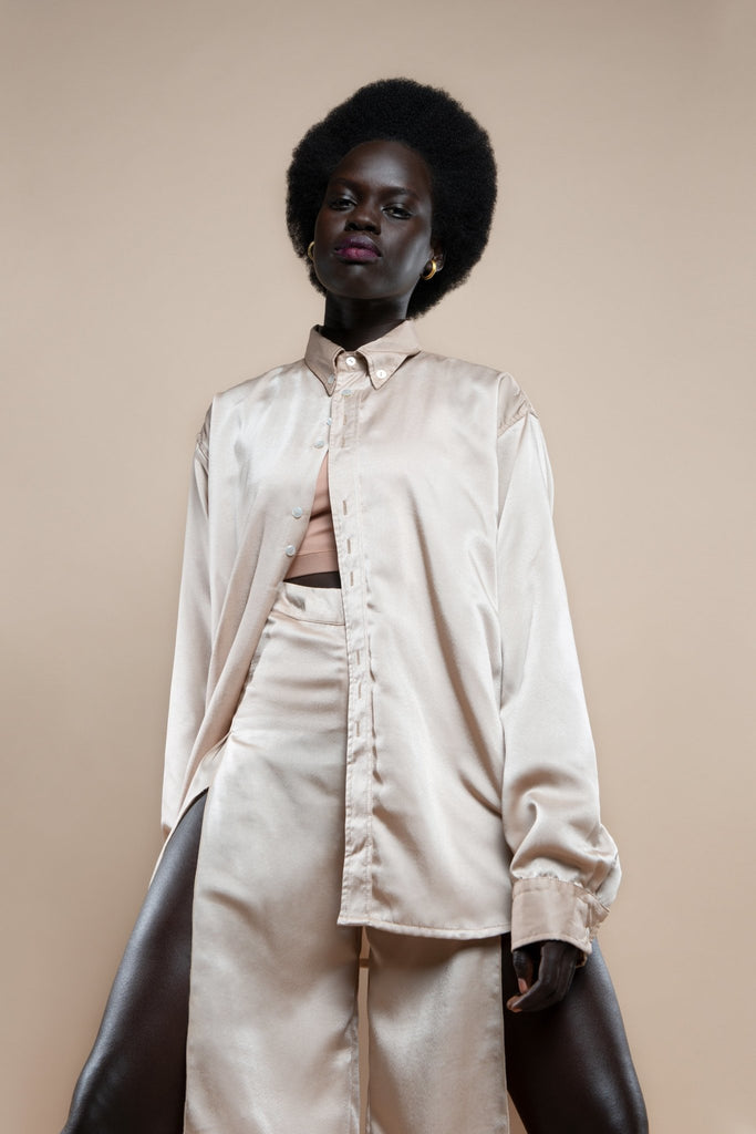 Upcycled Nude Satin Melrose Pants - Makara wear