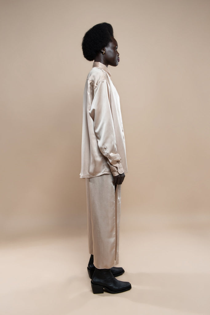 Upcycled Nude Satin Melrose Pants - Makara wear