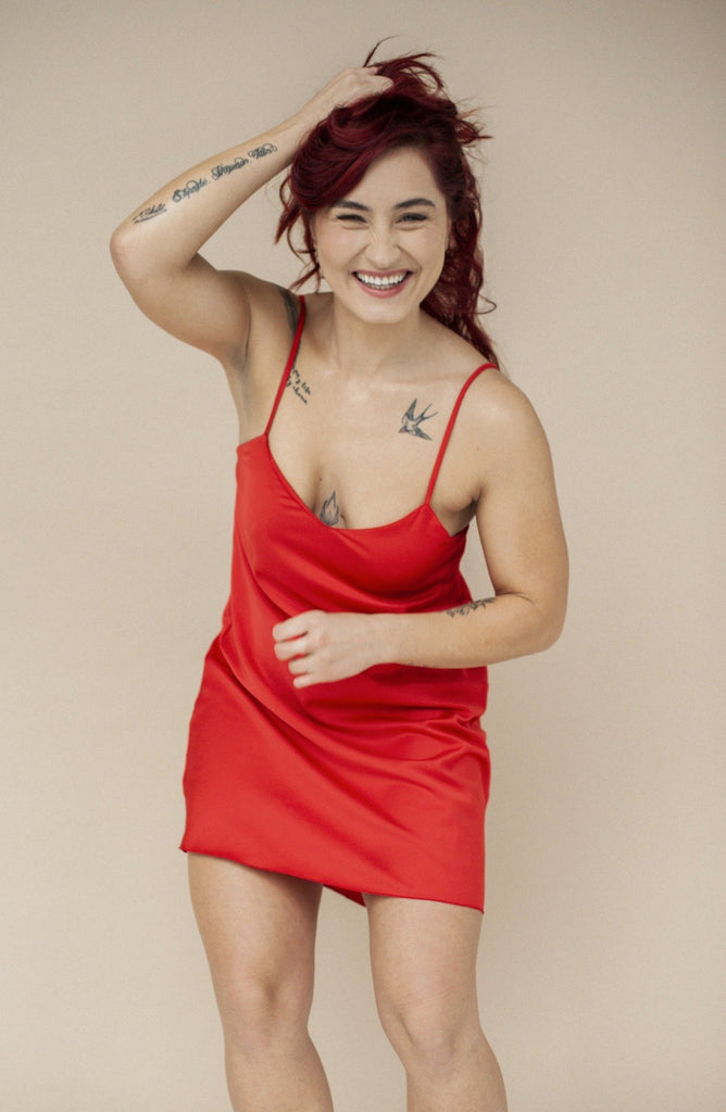 Upcycled Rose Red Slip Dress - Makara wear